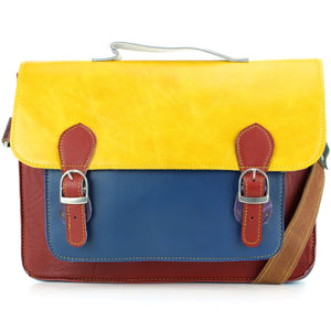 Ægte læder farverig taske messenger skuldertaske - gul & blå blanding