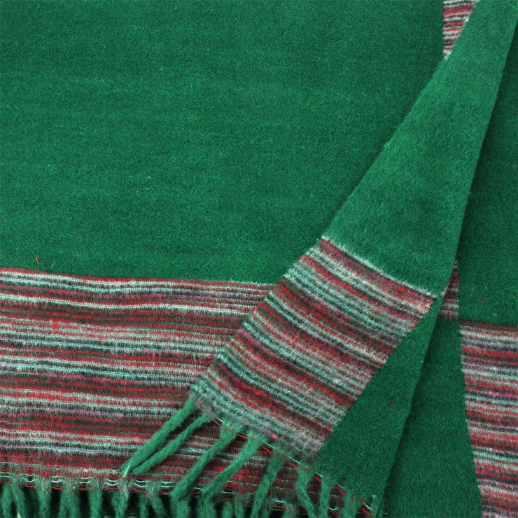 Tibetan Wool Blend Shawl Blanket - Green with Maroon Reverse