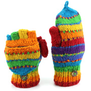 Chunky Wool Knit Fingerless Shooter Gloves - Stripe - Rainbow