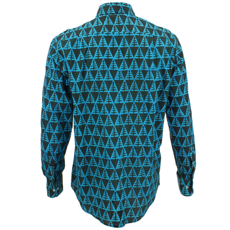 Regular Fit Long Sleeve Shirt - Blue & Grey Triangles