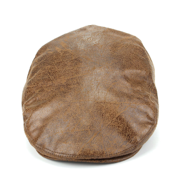 Leather Effect Flat Cap - Brown