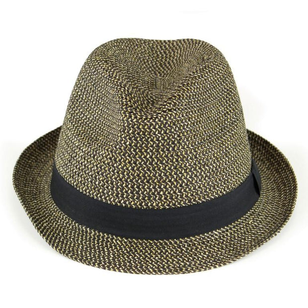 Woven Straw Trilby Hat - Brown