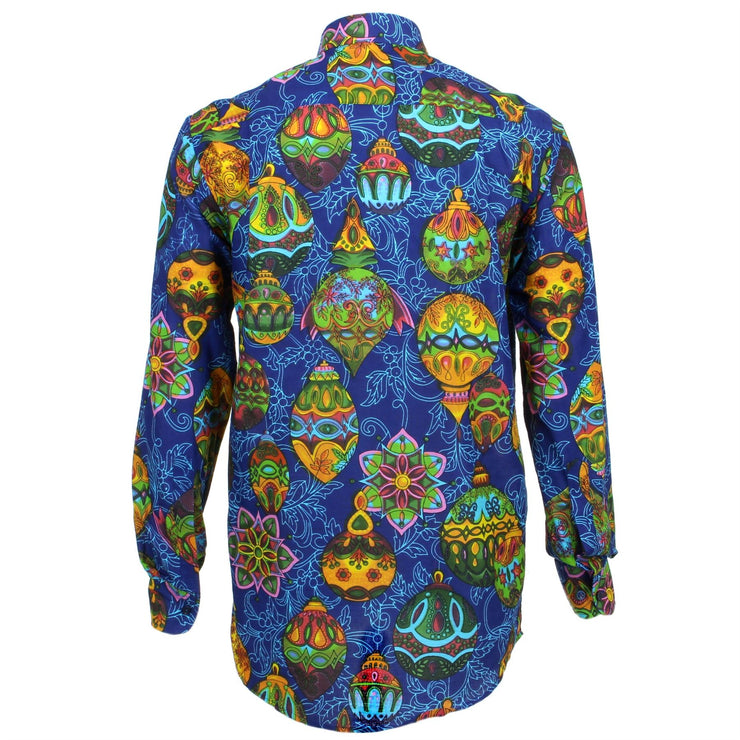 Regular Fit Long Sleeve Shirt - Blue with Colourful Baubles