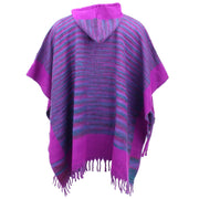 Soft Vegan Wool Hooded Tibet Poncho - Purple & Plum