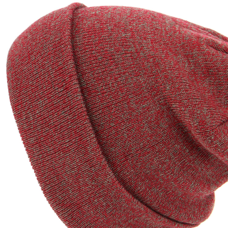 Fine Knit Marl Beanie Hat with Turn-up - Red