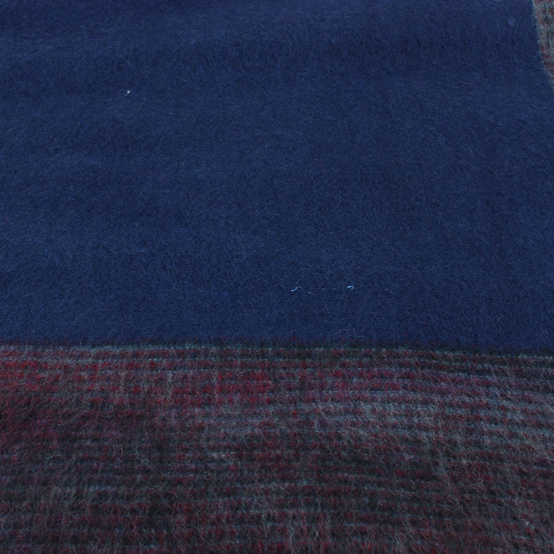 Tibetan Wool Blend Shawl Blanket - Navy with Maroon Reverse