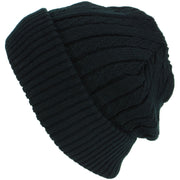 Fine Knit Beanie Hat with Super Soft Fleece Lining - Black