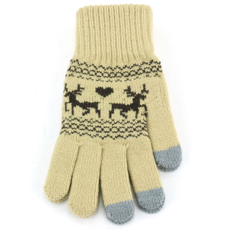 Reindeer Touch Screen Gloves - Beige