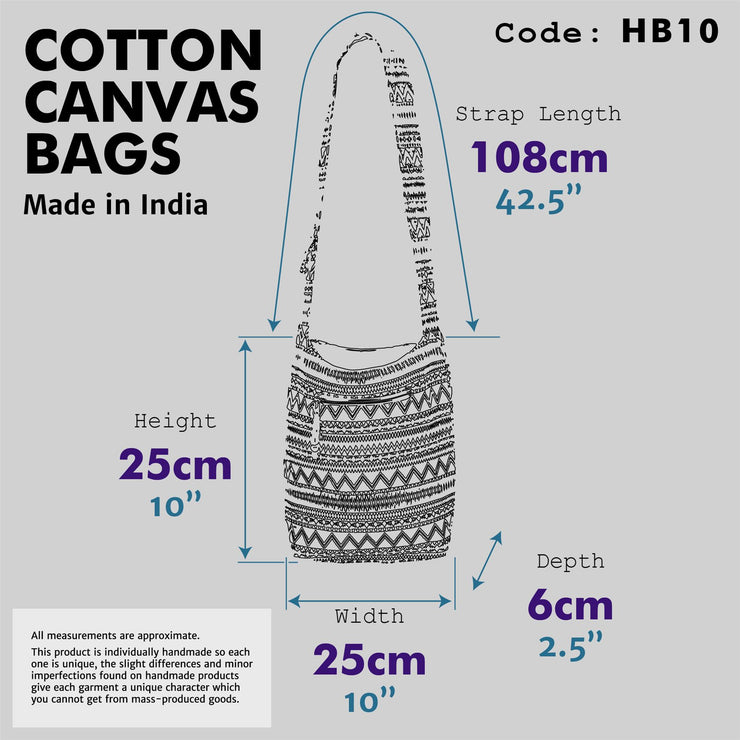 Cotton Canvas Sling Shoulder Bag - Ethnic Blue