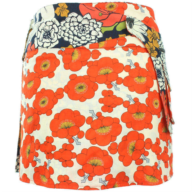 Reversible Popper Wrap Mini Skirt - Floral / Japanese Floral