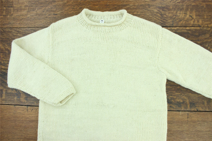 Hand Knitted Wool Jumper - Plain Cream