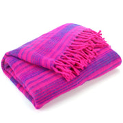 Vegan Wool Shawl Blanket - Stripe - Pink Purple