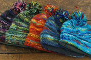 Chunky Wool Knit Beanie Bobble Hat - SD Bright Blue Mix