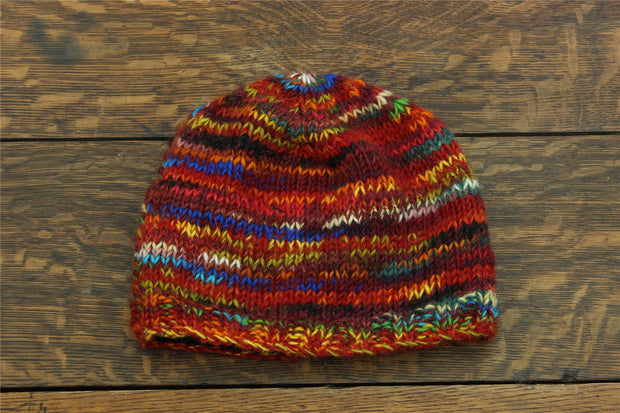 Wool Knit Beanie Hat - SD Red Mix