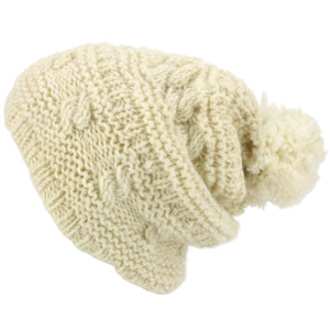 Bonnet à pompon en tricot de laine - crème