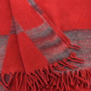 Tibetan Wool Blend Shawl Blanket - Red with Maroon & Grey Reverse