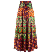 Long Maxi Wrap Skirt with Block Print Mandala - Plum & Emerald Green