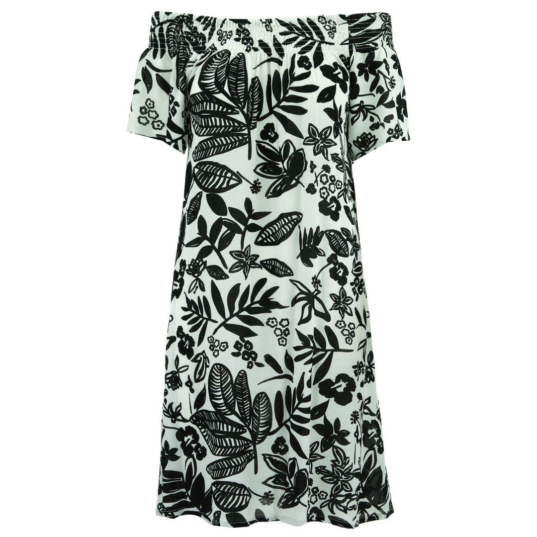 Shirred Comfy Dress - Mono Hibiscus