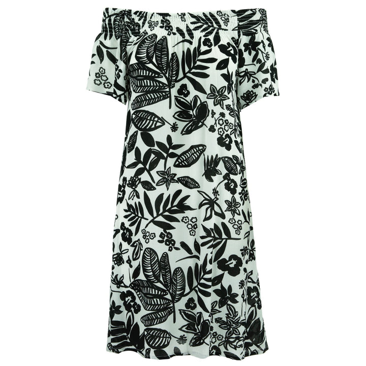 Shirred Comfy Dress - Mono Hibiscus