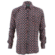 Tailored Fit Long Sleeve Shirt - Red & Grey Abstract on Black