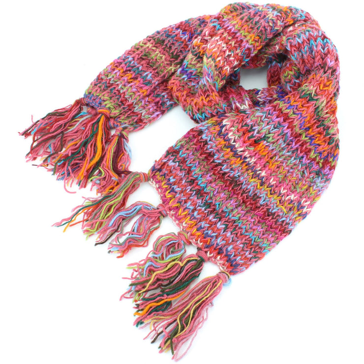 Chunky Wool Knit Scarf - Space Dye - Pink