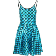 Shiny Mermaid Scale Strappy Dress - Turquoise