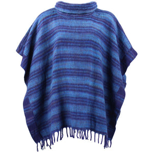 Quadratischer Poncho mit Kapuze – Blau