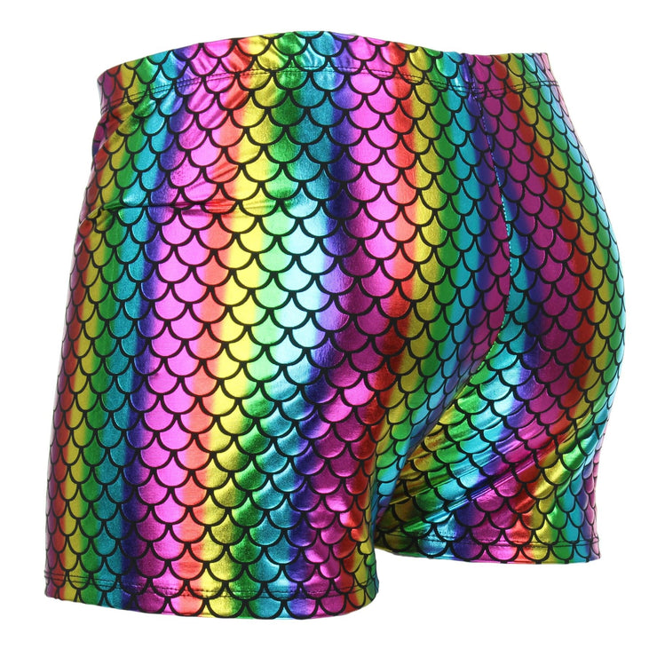 Shiny Mens Mermaid Scale Shorts - Rainbow