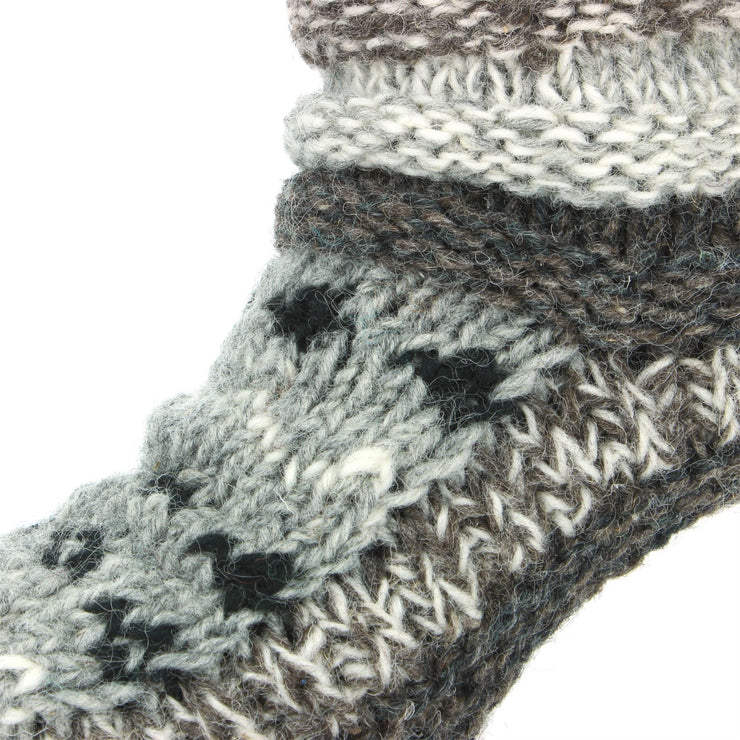Chunky Wool Knit Abstract Pattern Slipper Socks - 17 Grey