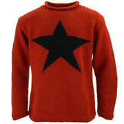 Chunky Wool Knit Star Jumper - Burnt Orange & Black