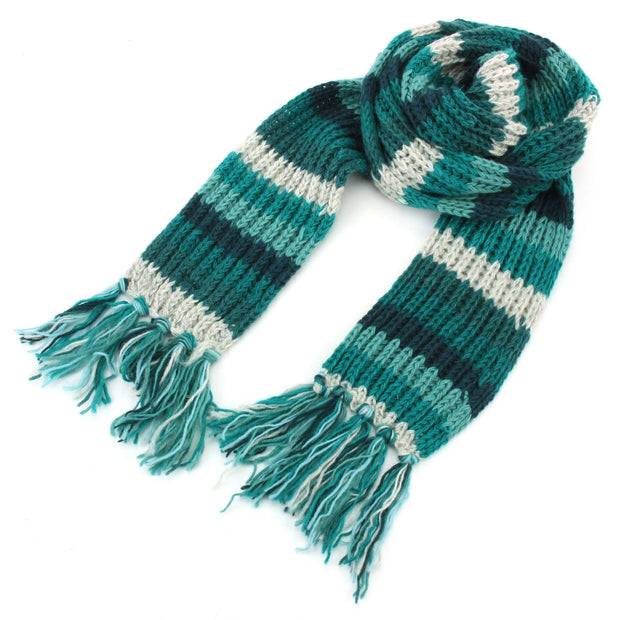 Hand Knitted Wool Scarf - Stripe Teal