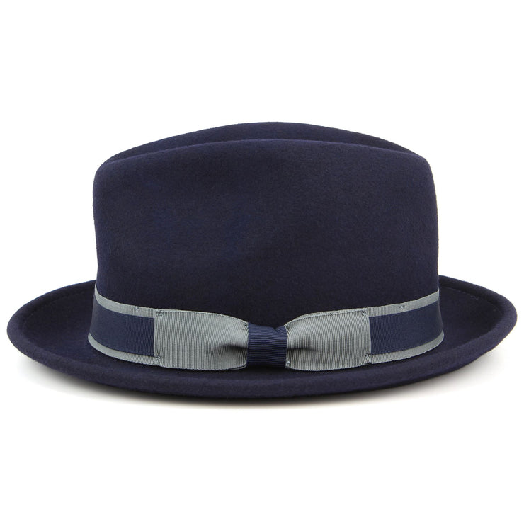 100% Wool trilby hat with contrast band and side bow - Navy