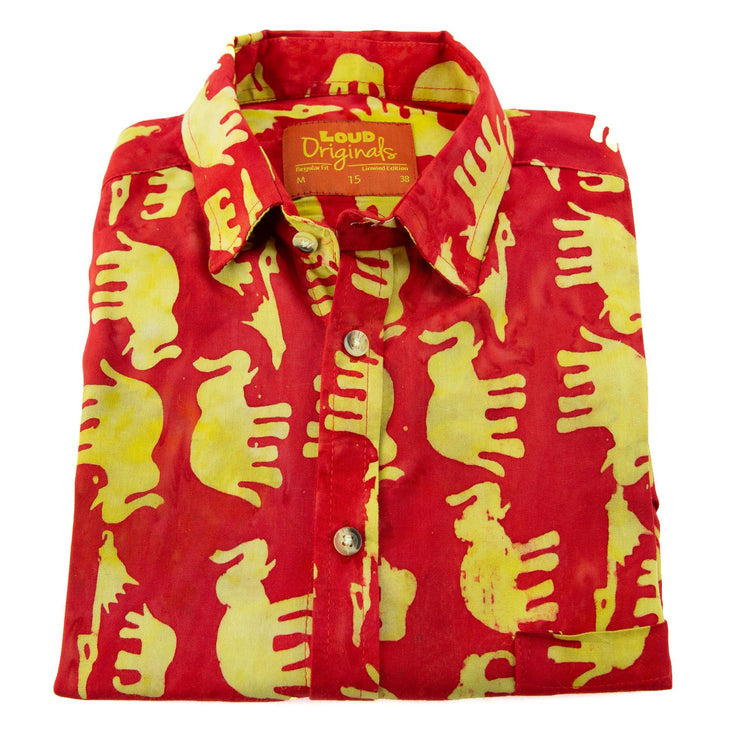 Regular Fit Long Sleeve Shirt - Herd of Elephants - Red