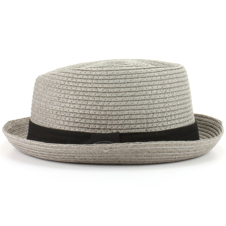 Straw Paper Pork Pie Hat - Dark Grey