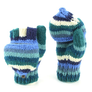 Gants de tir en laine tricotés à la main - bleu rayé