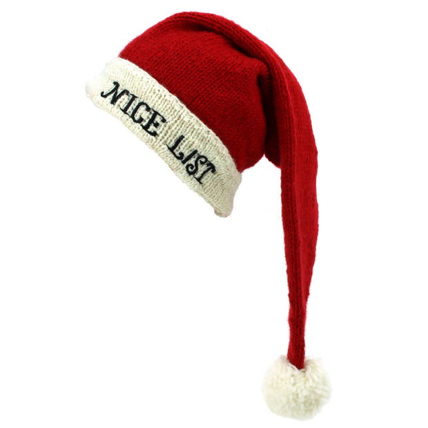 Hand Knitted Wool Christmas Beanie Hat - Nice List