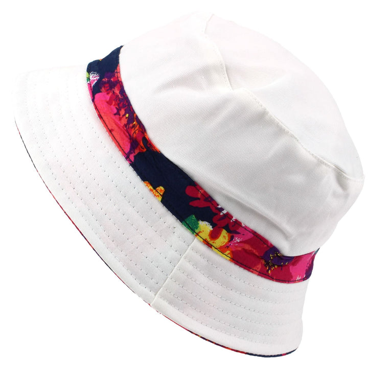 Bright Floral Print Reversible Bucket Hat - Blue