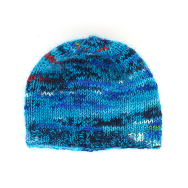 Wool Knit Beanie Hat - SD Bright Blue Mix