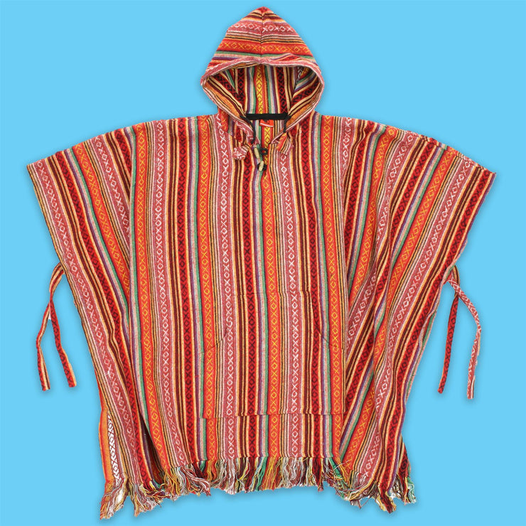 Brushed Cotton Hooded Poncho - Blood Orange