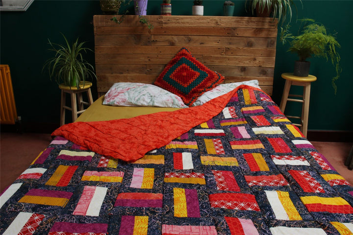 Handmade Quilted Patchwork Batik Printed Bedspread