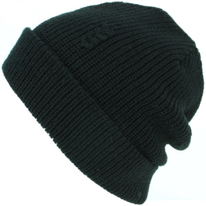 Chunky Knit Beanie Hat with Emroidered Detail - Black