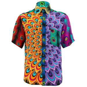 Chemise à manches courtes coupe régulière - mandala paon - panneau mixte aléatoire