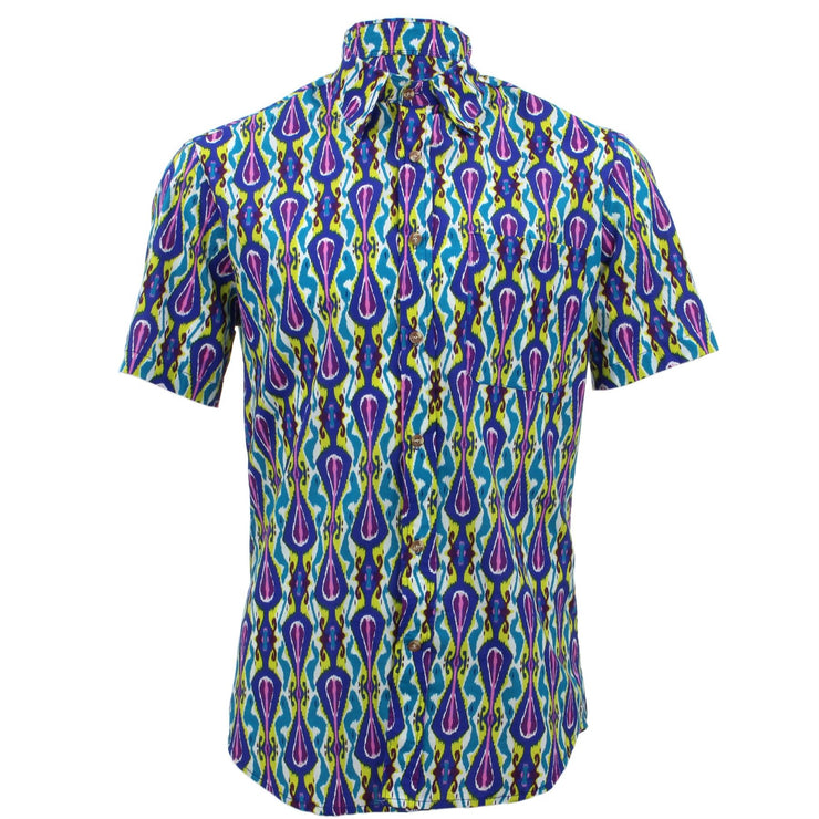 Tailored Fit Short Sleeve Shirt - Blue & Yellow Abstract