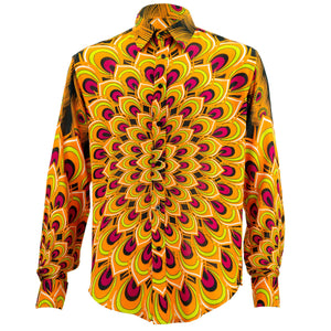 Langarmhemd mit normaler Passform - Pfauenmandala - Orangerot