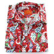 Tailored Fit Long Sleeve Shirt - White Paisley on Red