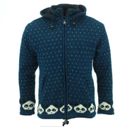 Chunky Wool Knit Animal Hoodie - Panda - Navy