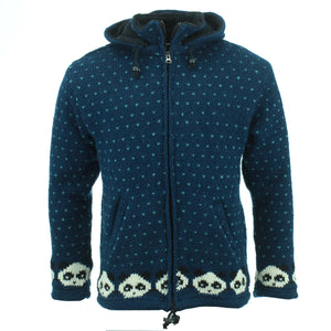 Grober Wollstrick-Kapuzenpullover mit Tiermuster – Panda – Marineblau