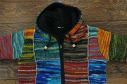 Hand Knitted Wool Hooded Jacket Cardigan - Rainbow Space Dye