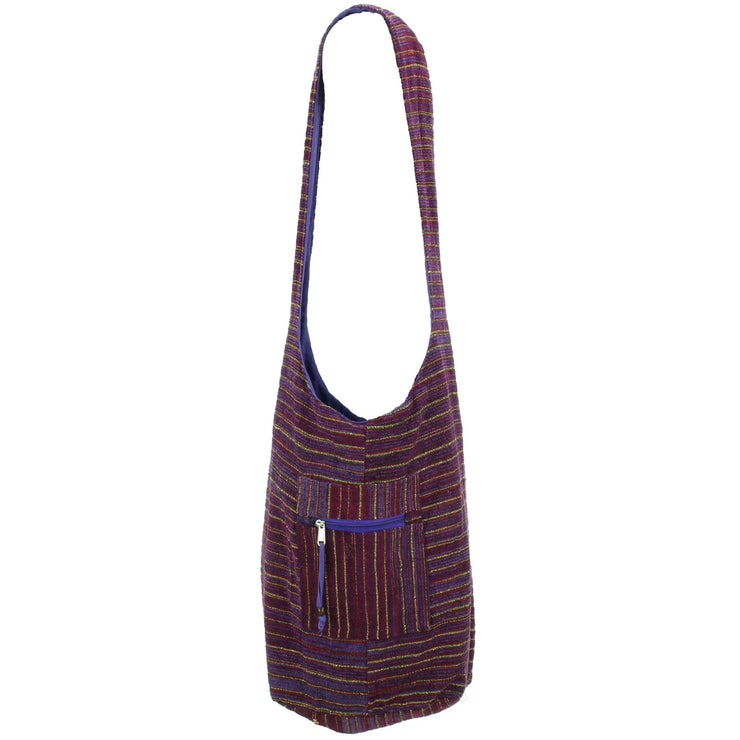 Striped Chenille Sling Shoulder Bag  - Deep Purple Yellow