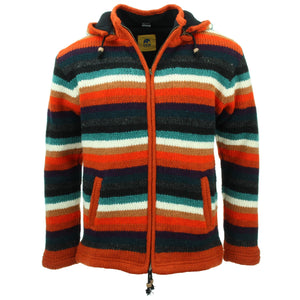 Hand Knitted Wool Hooded Jacket Cardigan - Stripe Anu